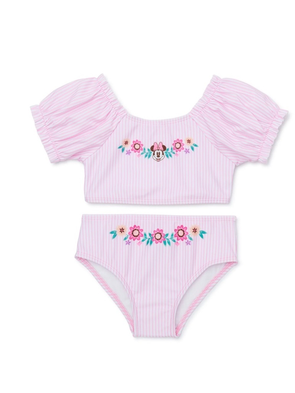 Girls Disney Minnie Pink Bikini 2 Pc Swimsuit ~ Puff Sleeve Size 2T